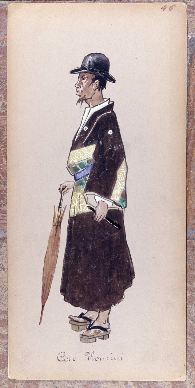 Giacomo Puccinin oopperan "Madame Butterfly" kuoron hahmon puku vuodelta 1904.Museo della Scalan kokoelma Milanossa. tekijältä Unknown artist