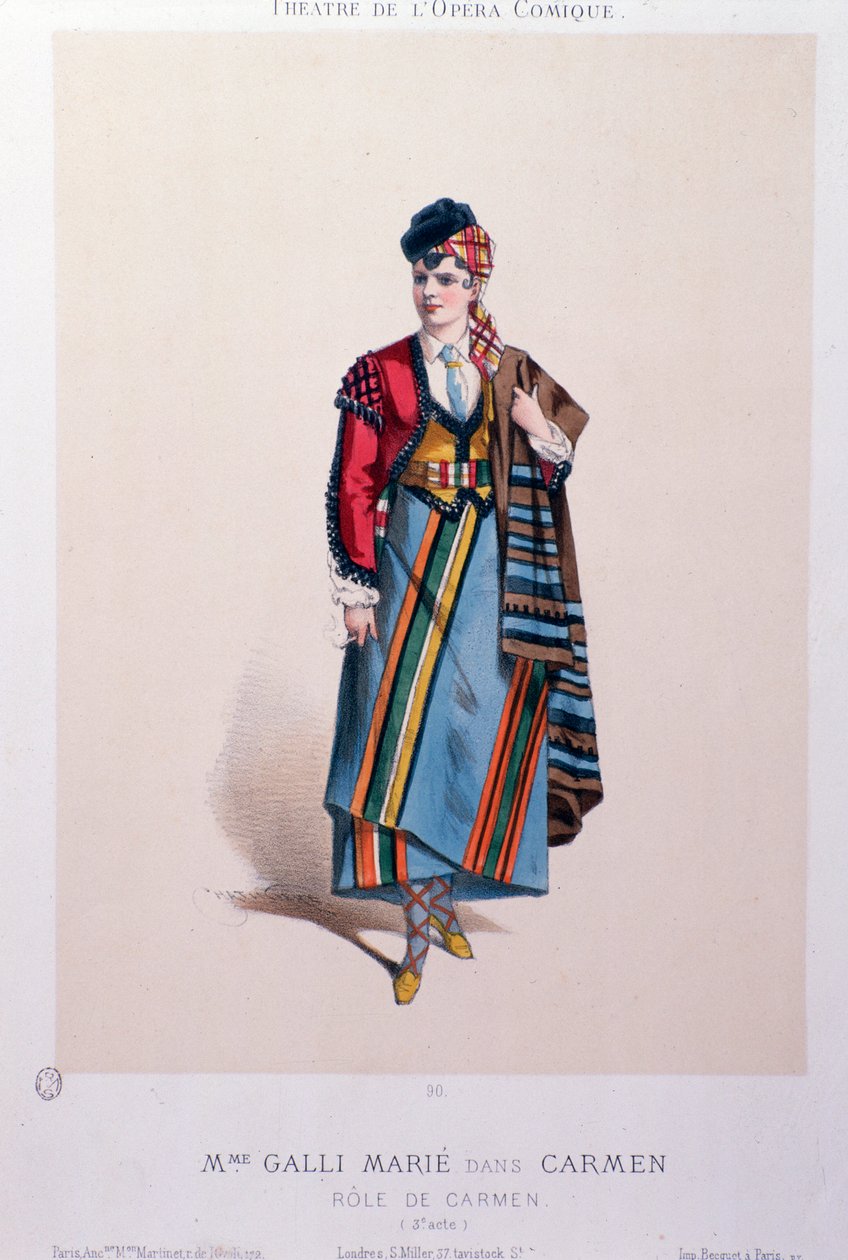 Laulaja Celestine Galli-Marien puku Carmenissa, Georges Bizet
