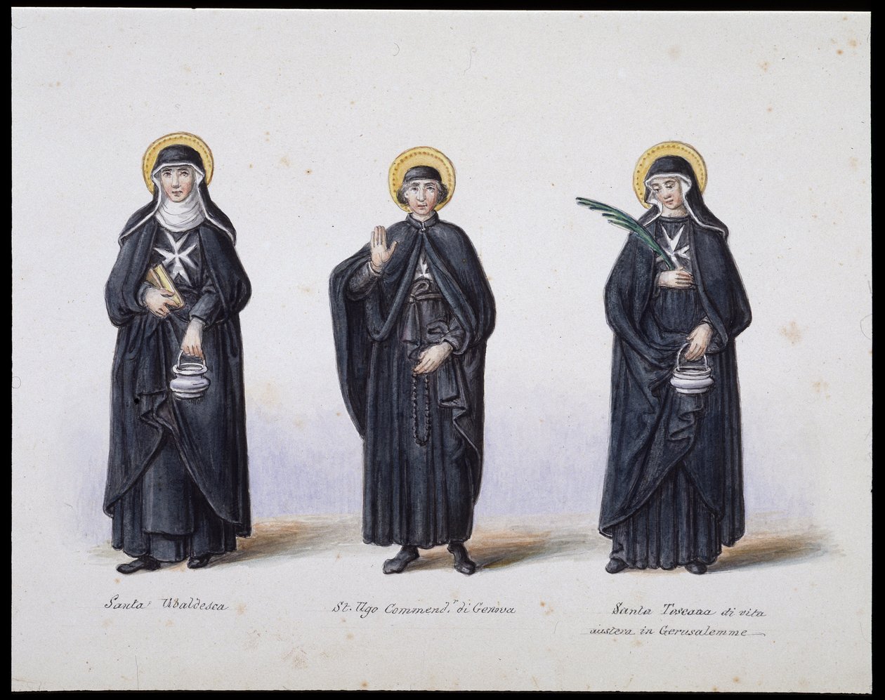 Puvut: 1. Santa Ubaldesca, 2. St Ugo di Genova, 3. Santa Toscana di Vita. sd. 1800-luvulla. tekijältä Unknown artist