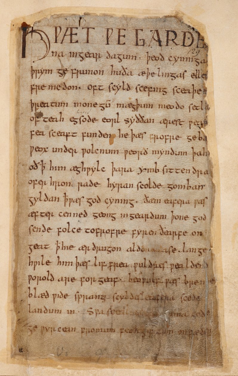 Puuvilla Vitellius A.XV..132 Beowulfin alku tekijältä Unknown artist