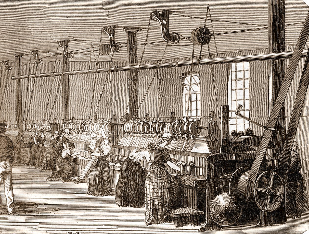 Puuvillan kudontapaja. 1860 kaiverrus. tekijältä Unknown artist