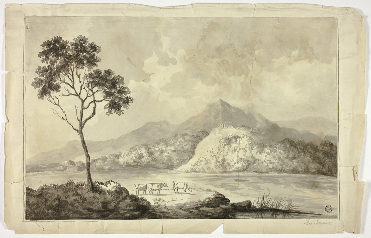 Lehmiä Mountain Laken rannalla tekijältä Unknown artist