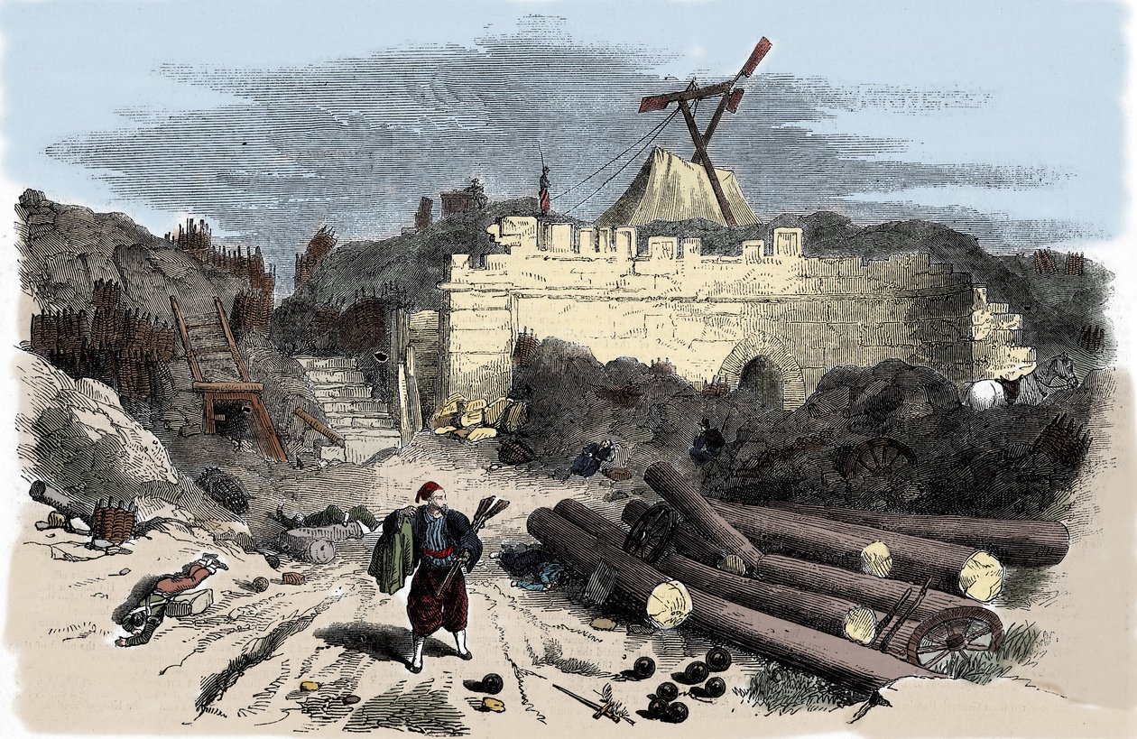 Krimin sota (1853-1856): Claude Chappen lennätin Malakoffille - Kaiverrus tekijältä Unknown artist