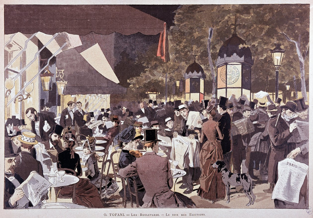 Väkijoukko bulevardeilla vaaliyönä - ”Paris illustréssa”” tekijältä Unknown artist