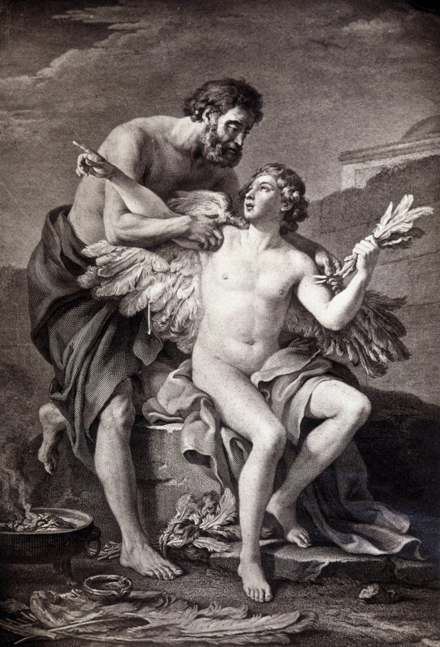 Daedalus ja Icarus. 1800-luvun kaiverrus. tekijältä Unknown artist