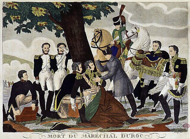 Marsalkka Duroc, Friulin herttua, kuoli vuonna 1813 (haavoittui kuolettavasti Bautzenissa) Napoleon I:n ja Muratin avustamana. tekijältä Unknown artist
