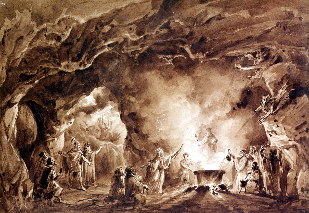 Giuseppe Verdin (1813 - 1901) säveltämän oopperan "" Macbeth" - sisustus. Aquatintea käytettiin vuoden 1847 ensimmäisen painoksen kannessa. tekijältä Unknown artist