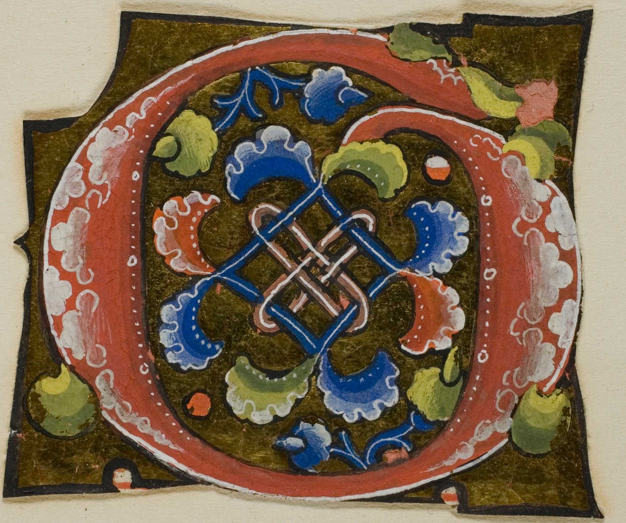 Koristeltu alkukirjain "G" punaisella ja perinteinen kukka käsikirjoituksesta tekijältä Unknown artist