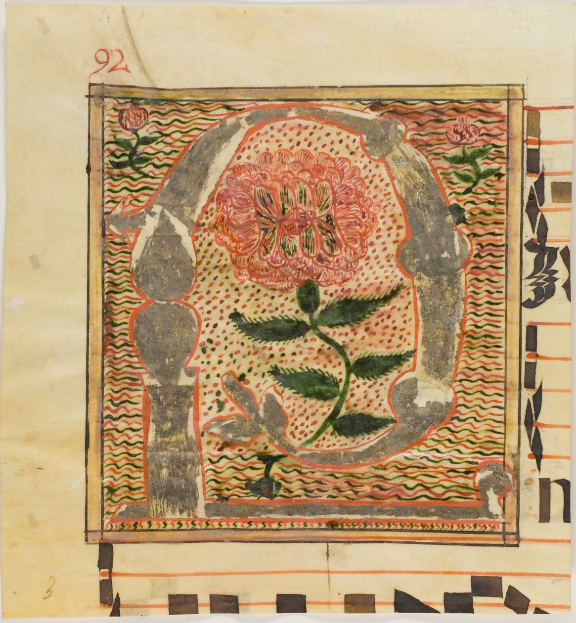 Koristeltu alkukirjain "P" ruusuilla käsikirjoituksesta tekijältä Unknown artist