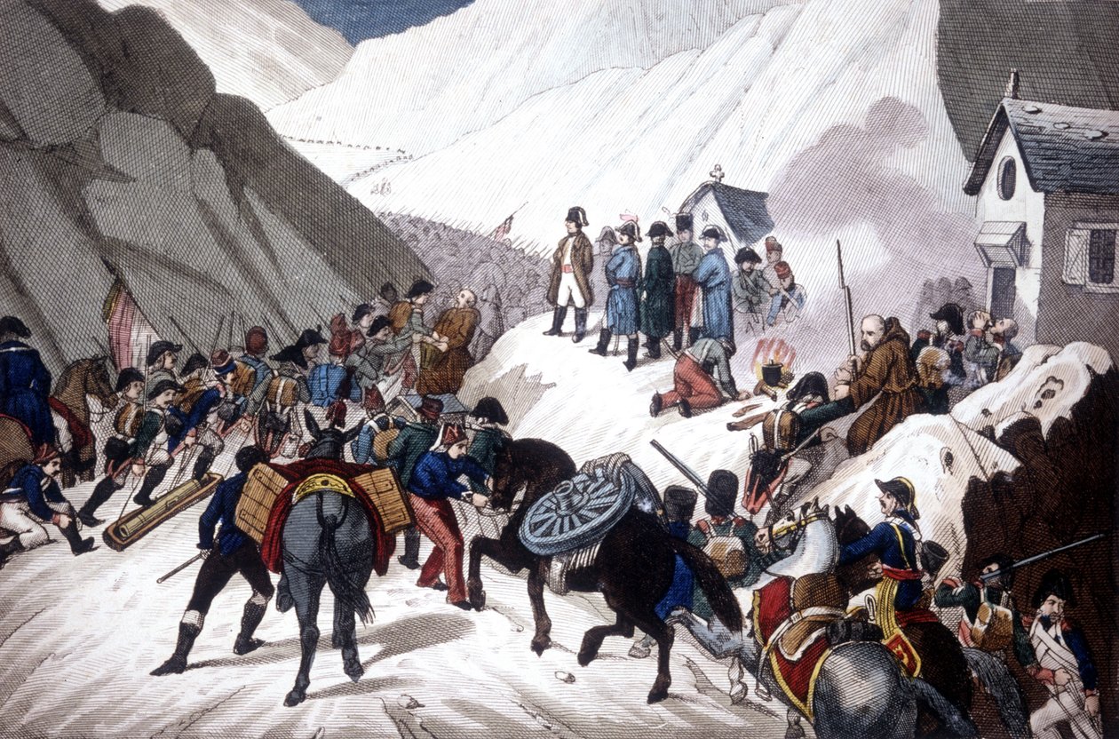 Napoleon Bonaparten laskeutuminen Italiassa: St Bernardin vuoren ylitys tekijältä Unknown artist