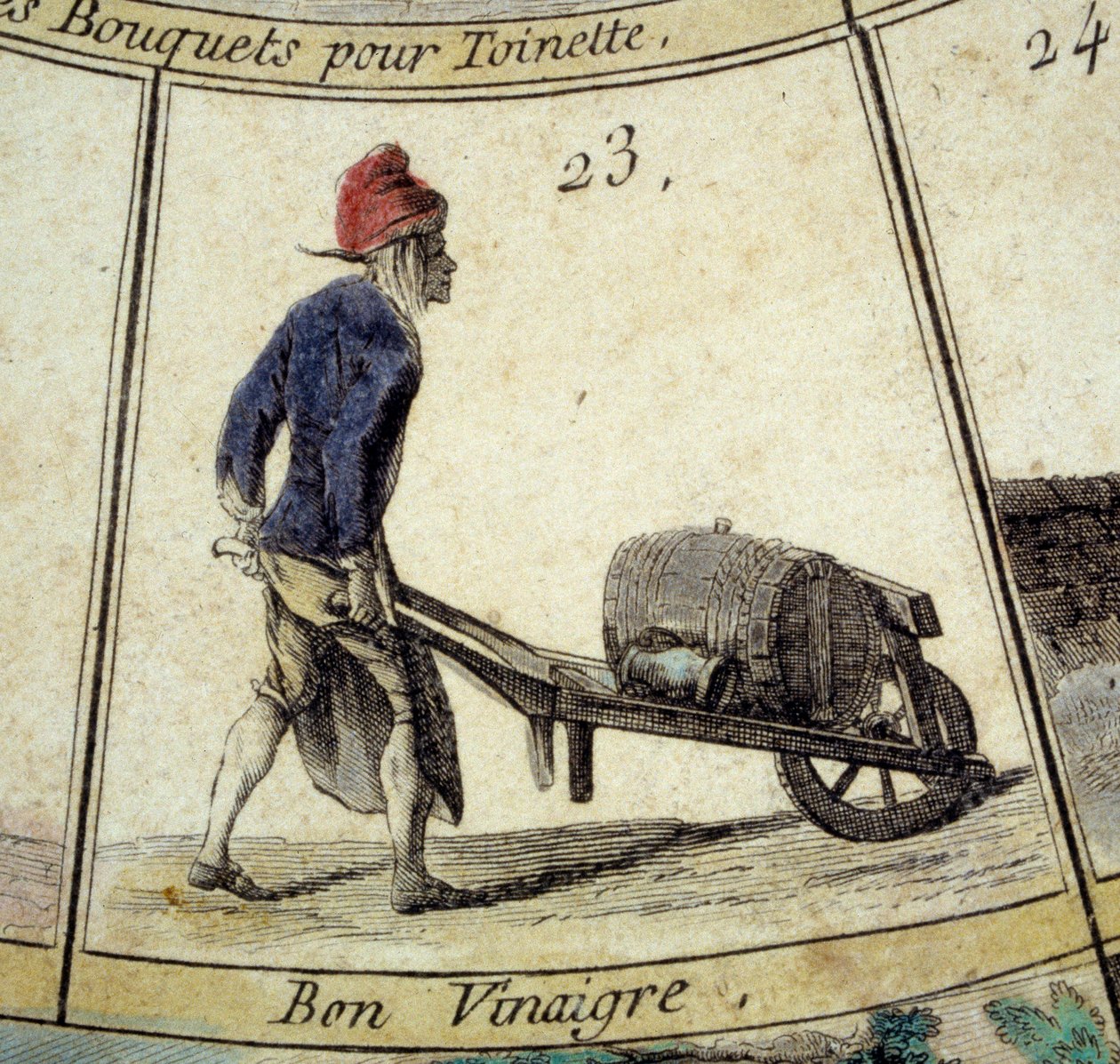 Yksityiskohta Cree of Paris goose -pelistä: etikkakauppias. Kaiverrus 1700-luvulta. Coll. Lähtemässä. tekijältä Unknown artist