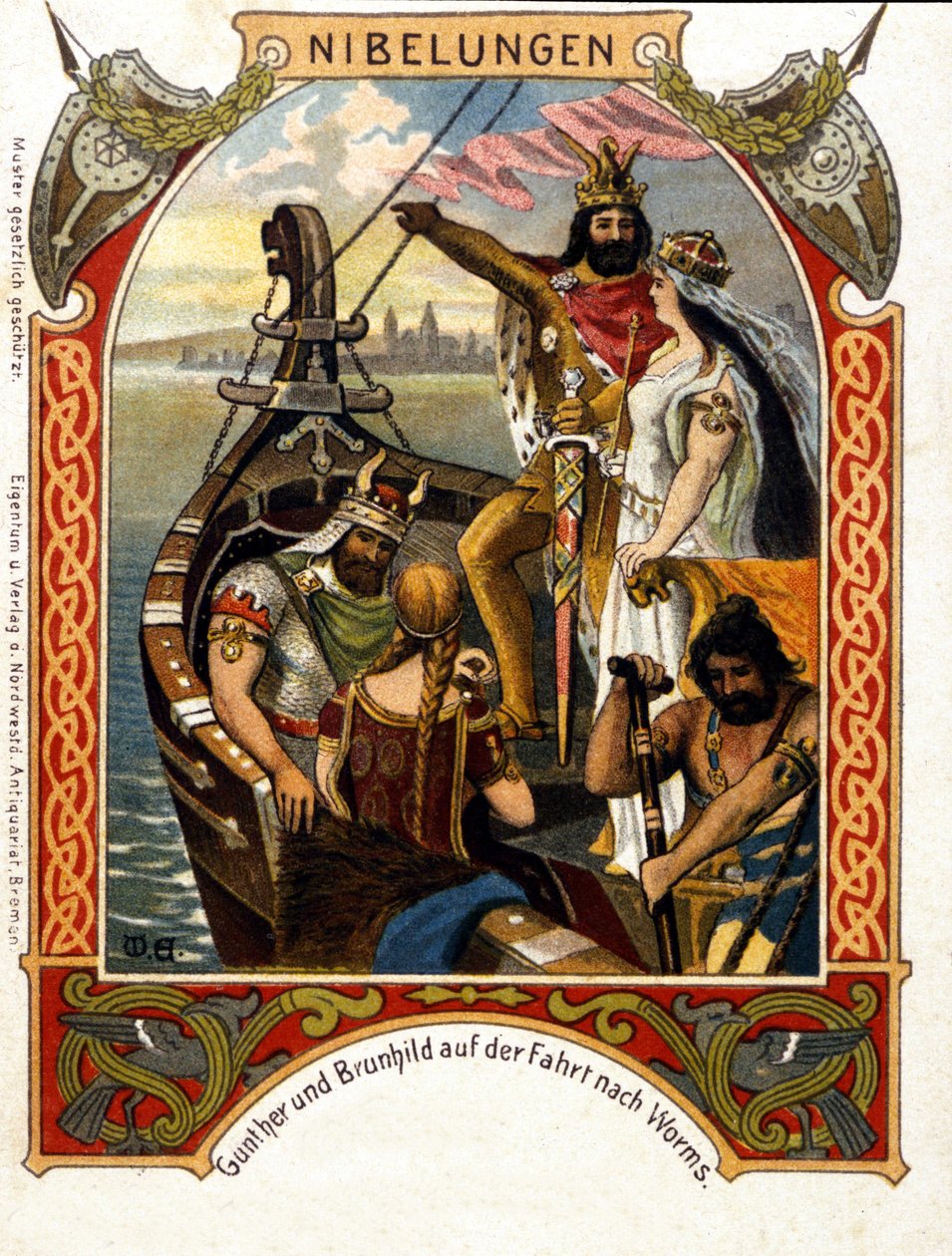 Die Nibelungen, ooppera, jonka sävelsi Heinrich Dorn (1804-1892) vuonna 1854, saksalainen kapellimestari ja säveltäjä. kromolitografia 1800-luvulta. tekijältä Unknown artist