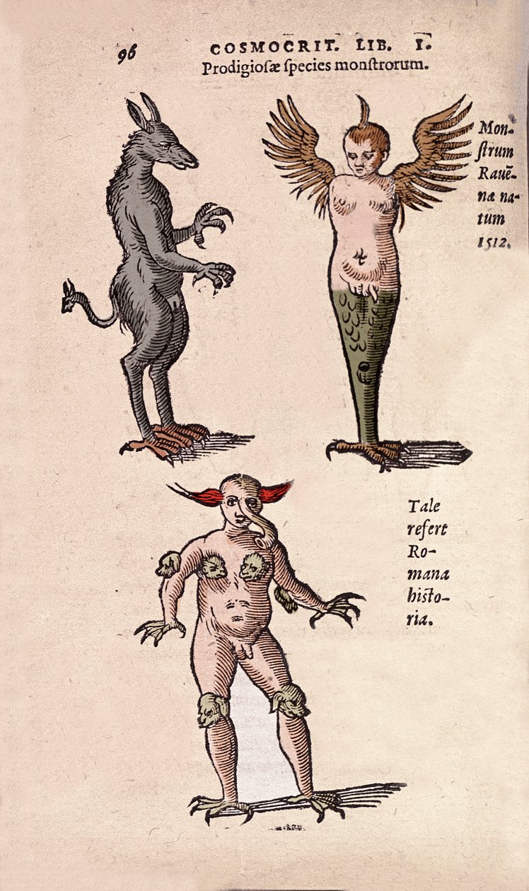 Erilaisia Krakovan ja Ravennan laatan hirviöitä ja fantastisia olentoja Cornelio Gemman "" De Natura Divini Caracterimis" -kappaleesta tekijältä Unknown artist