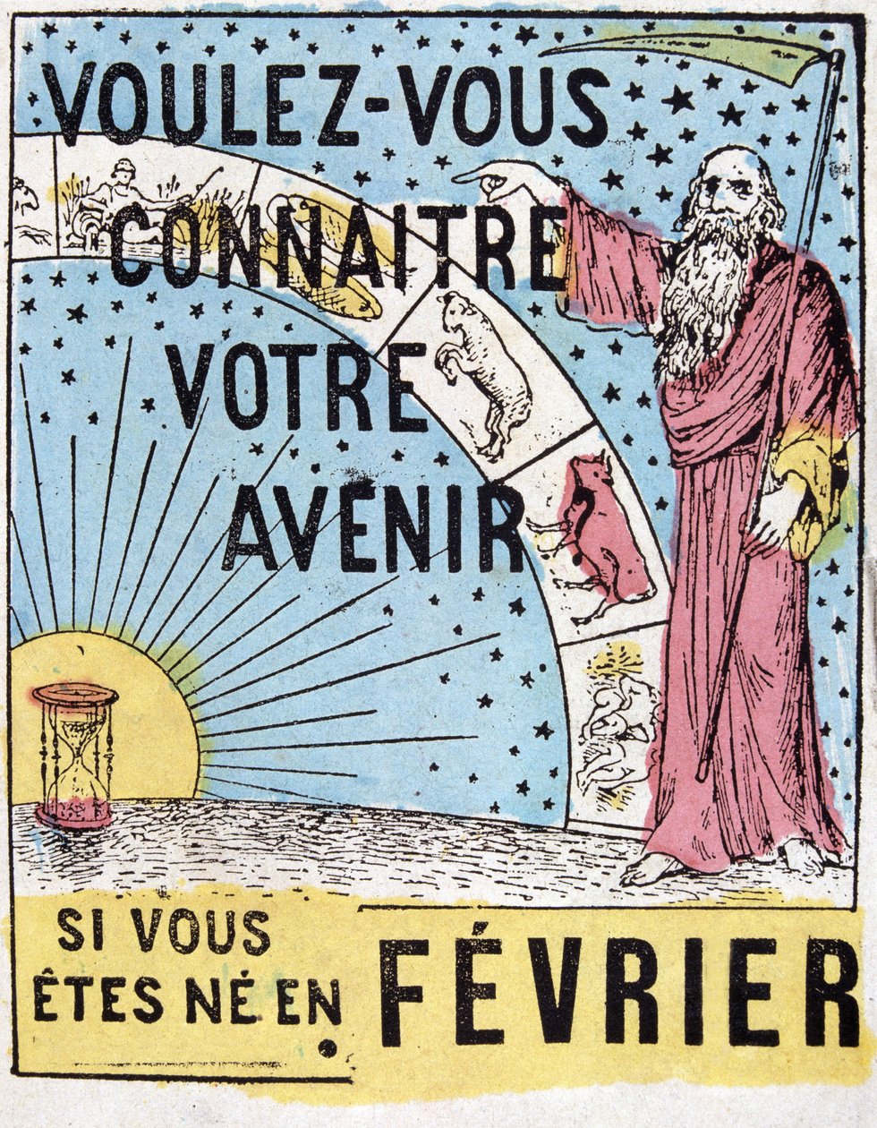 Haluatko tietää tulevaisuutesi? : Nostradamus. 1800-luvun astrologinen mainostarra tekijältä Unknown artist