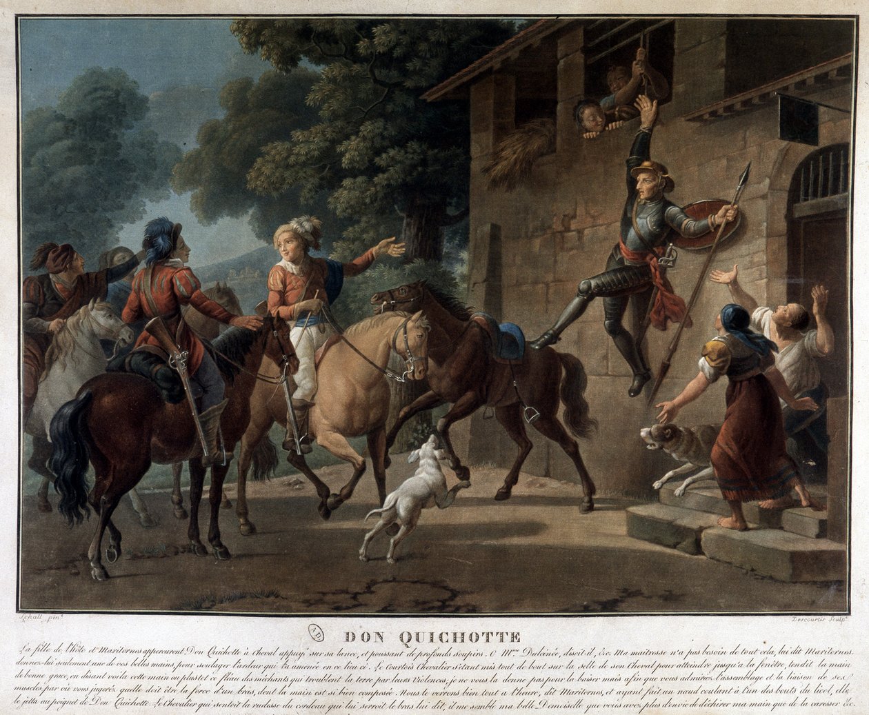 Don Quijote ratsastaa keihäsllään. tekijältä Unknown artist