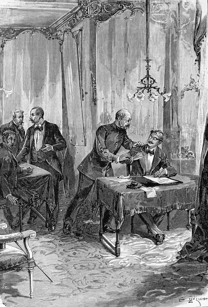 Dreyfusin tapaus. Kapteeni Alfred Dreyfus pidätettiin 15.10.1894 sanelun jälkeen. tekijältä Unknown artist