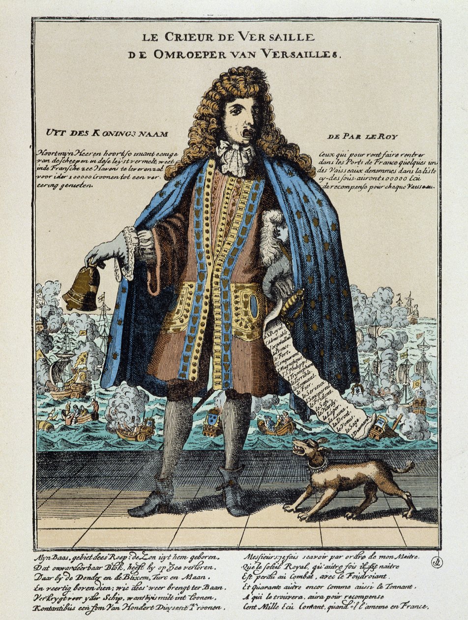 Hollantilainen satiirinen printti Louis XIV:tä vastaan: Houguen taistelu tai ranskalainen laivasto, joka aseistautui Jacques II:n palauttamiseksi ja jota komensi Anne Hilarion of Costentin (Cotentin), Tourvillen kreivi (1642-1701), kukistettiin ja osittain tekijältä Unknown artist