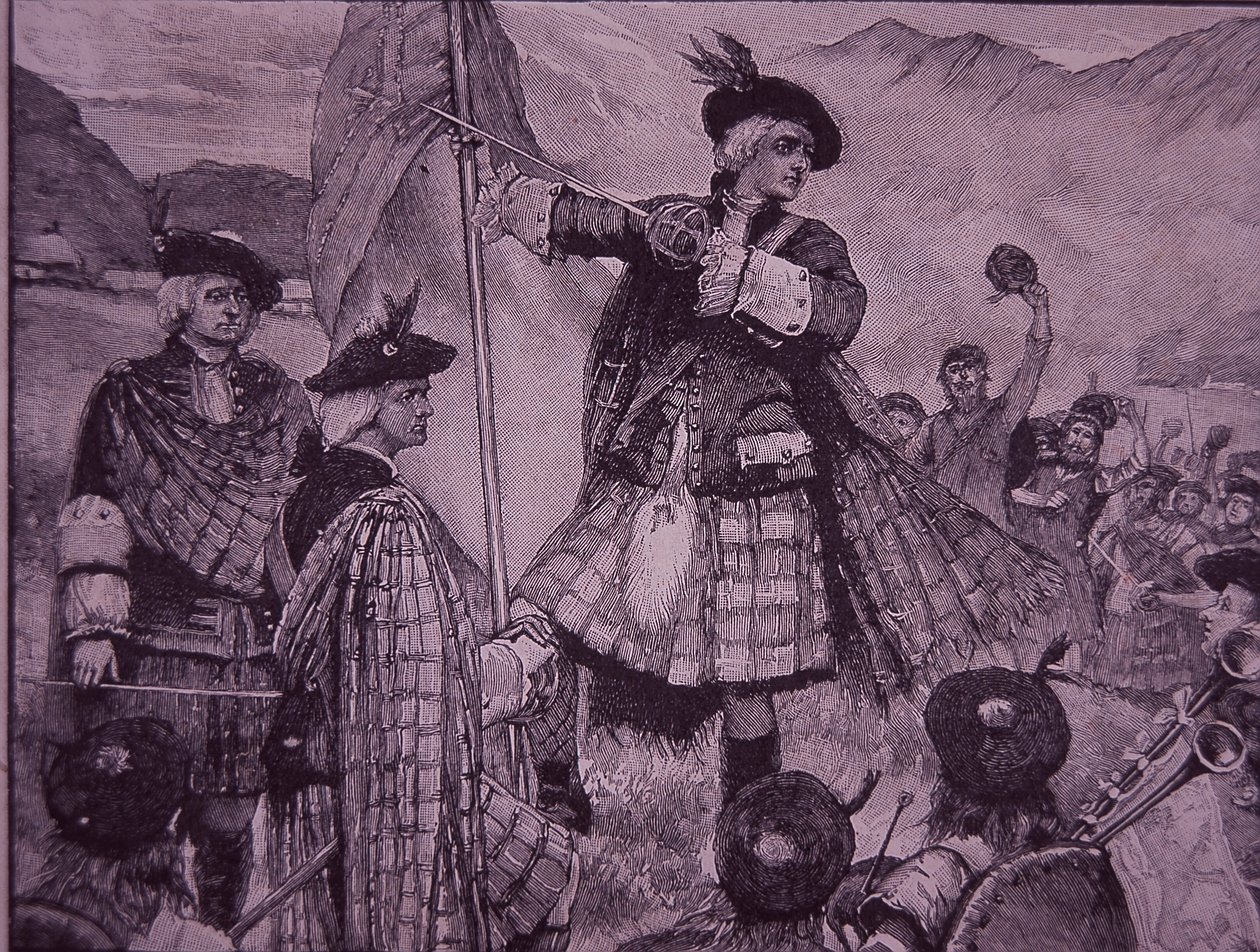 Earl of Mar nosti jakobiittistandardin vuonna 1715 (kaiverrus) tekijältä Unknown artist