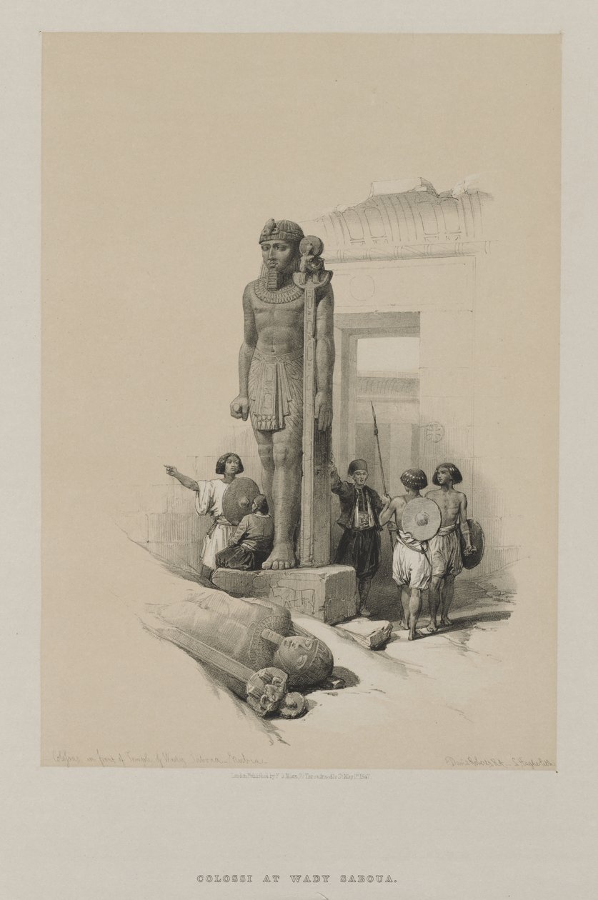 Egypti ja Nubia, osa II: Kolossi temppelin edessä Wady Sabouassa, Nubiassa tekijältä Unknown artist