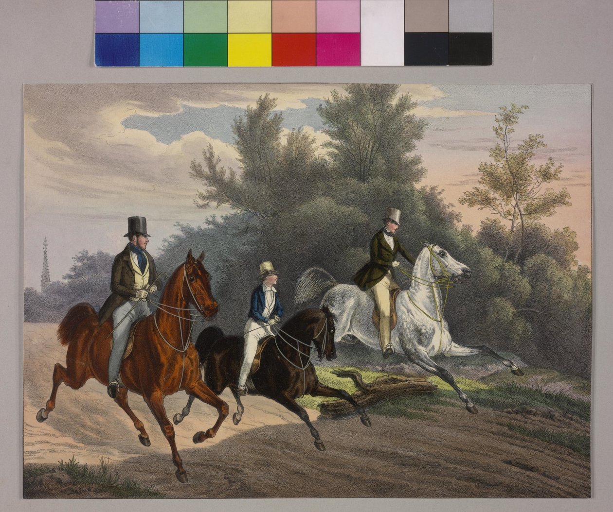 Keisari Franz Joseph ratsastaa kahden seuralaisensa kanssa Praterin läpi. tekijältä Unknown artist