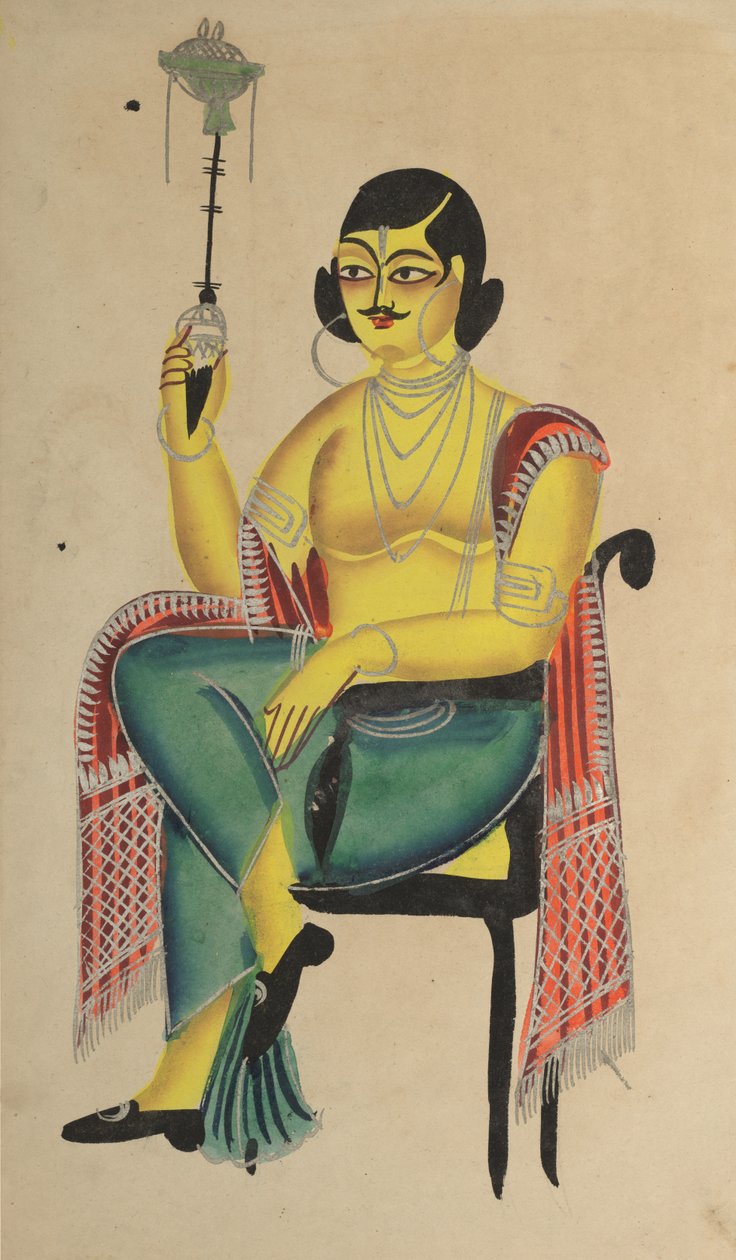 Englantilainen Babu (intiaanien virkailija) pitelee vesipiippua kädessään tekijältä Unknown artist