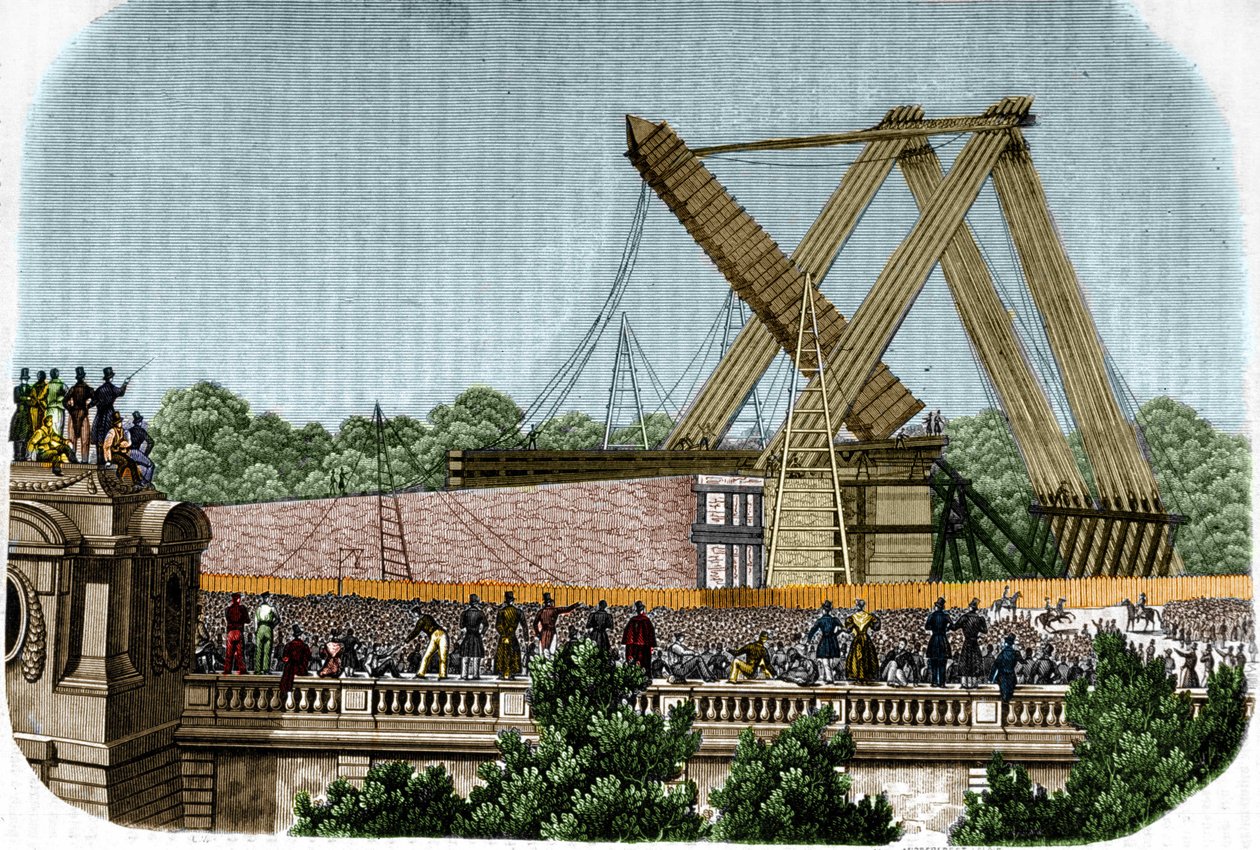 Louqsorin obeliskin pystytys (Luxor) Place de la Concordelle. Pariisi, 25. lokakuuta 1836. tekijältä Unknown artist
