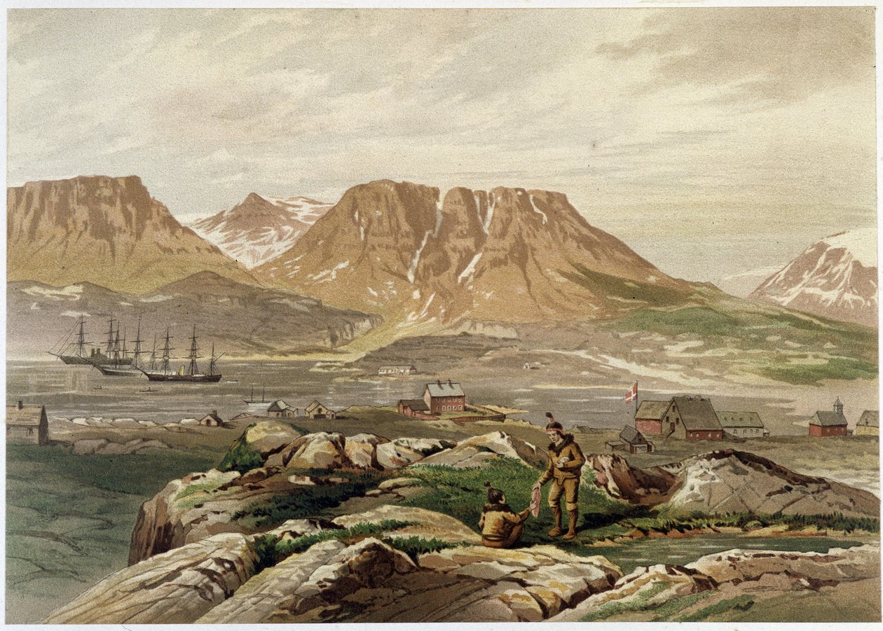 Eskimot ja asutus - teoksessa "Naarimeren rannat, arktinen retkikunnan kerronta", kirjoittaja Dr. Edward Moos, Marcus Nard & Co, Lontoo tekijältä Unknown artist