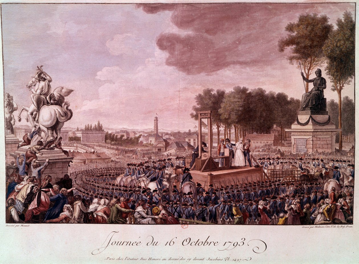 Marie Antoinetten teloitus: Kuningatar Marie Antoinette telineellä 16. lokakuuta tekijältä Unknown artist