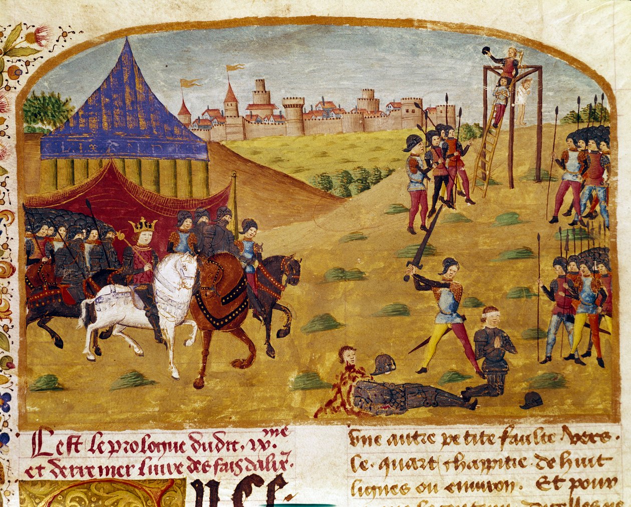 Pettureiden teloitus Miniatyyri otettu Quintus Curtius Rufusin (Quinte Curce) "" Aleksanteri Suuren tosiasioiden kirjasta" (1. vuosisata), noin 1468. (Ms 1335) Reims. Kaupungin kirjasto tekijältä Unknown artist