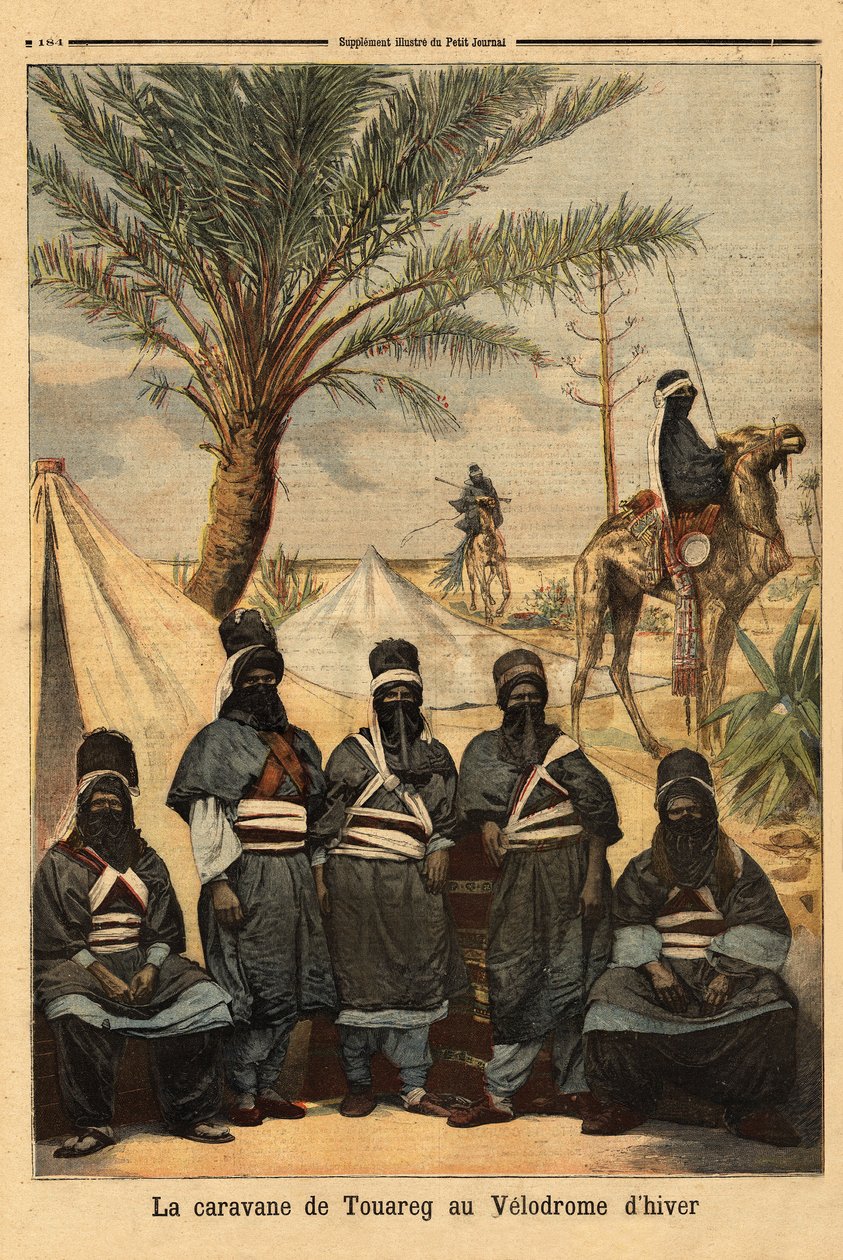 Touaregin karavaanin näyttely talvivelodromilla. Kaiverrus "" Le petit Journal" -lehdessä 4/06/1894. Selvan kokoelma. tekijältä Unknown artist
