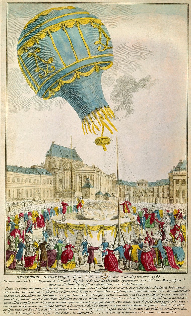 Veljesten Montgolfierin kokemus 19.9.1783 Versailles Parisissa. B N tekijältä Unknown artist