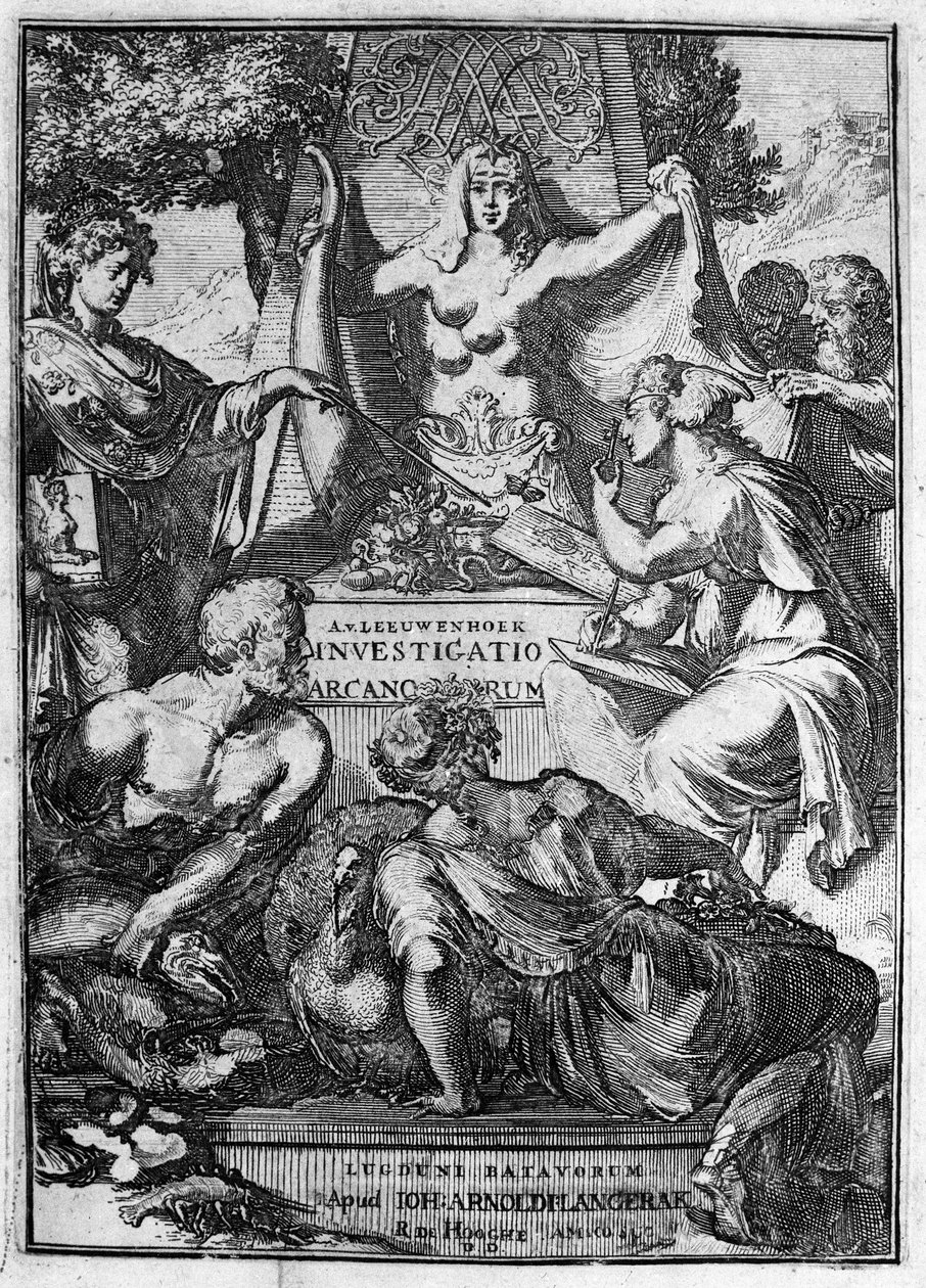 Hollantilaisen kauppiaan ja tutkijan Antoine van Leeuwenhoekin (tai Leeuvenhoek Leeuwenhoeckin) (tai Antoni tai Anthonie) (1632-1723) teoksen "Investigato Arcanorum" väärä nimi 1722. tekijältä Unknown artist