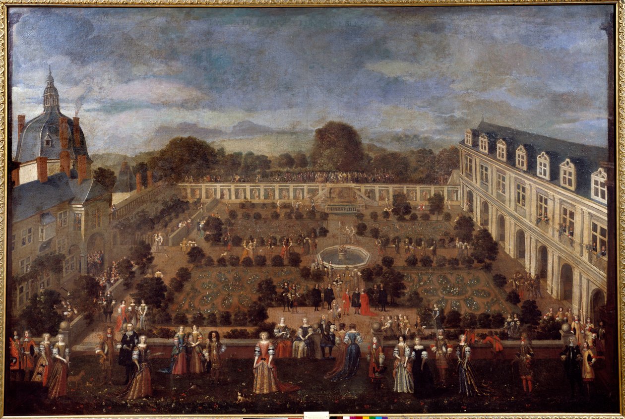 Juhla Ducal Palacessa vuonna 1673 kuningas Ludvig XIV:n ja hänen hovinsa oleskelua varten. Anonyymi maalaus tekijältä Unknown artist