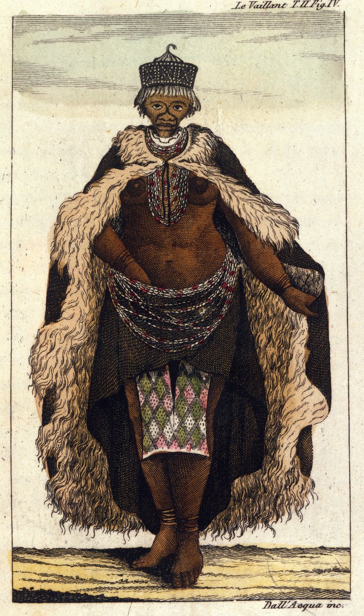 Eteläafrikkalaisen hottentottien heimon naisjäsen, kaiverrus vuodelta 1820. tekijältä Unknown artist