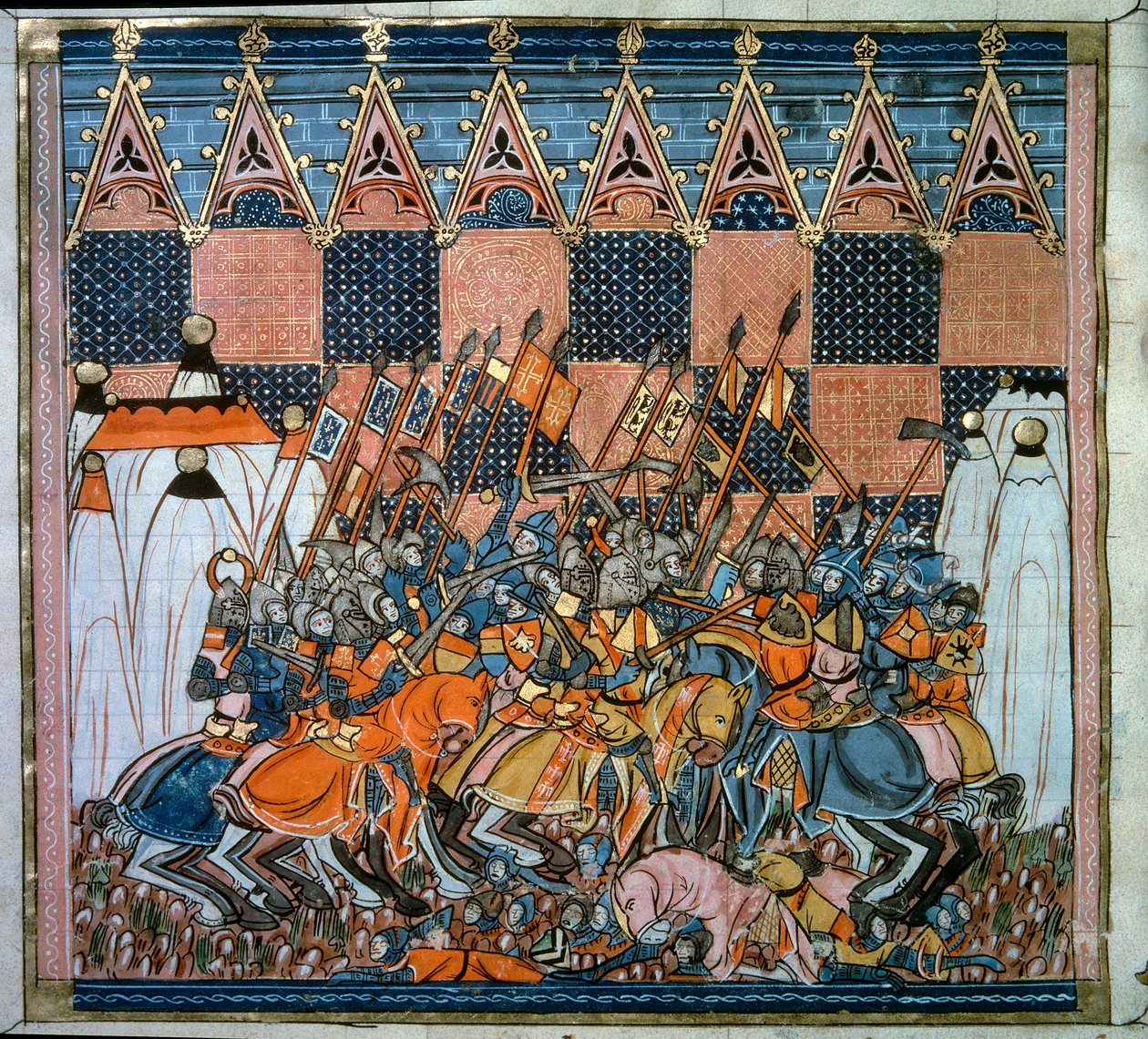 Ensimmäinen ristiretki: Jerusalemin piiritys ja valloitus Godefroy de Bouillonin (1058-1100) johtamilla risteyksillä vuonna 1099. Pienoiskuva elokuvasta Chronicles d