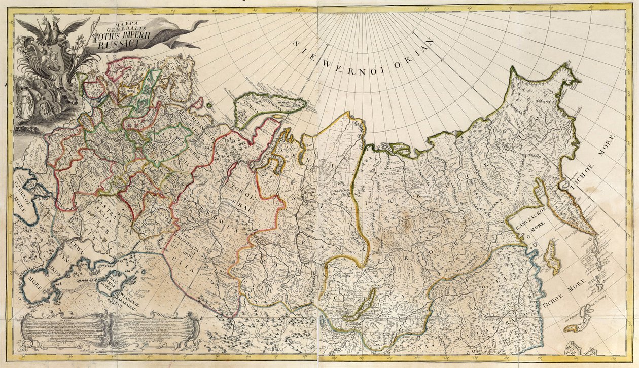Ensimmäinen Venäjän valtakunnan yleinen kartta - Nimetön mestari - 1745 - Kuparikaiverrus, akvarelli - Tiedeakatemia, Pietari tekijältä Unknown artist