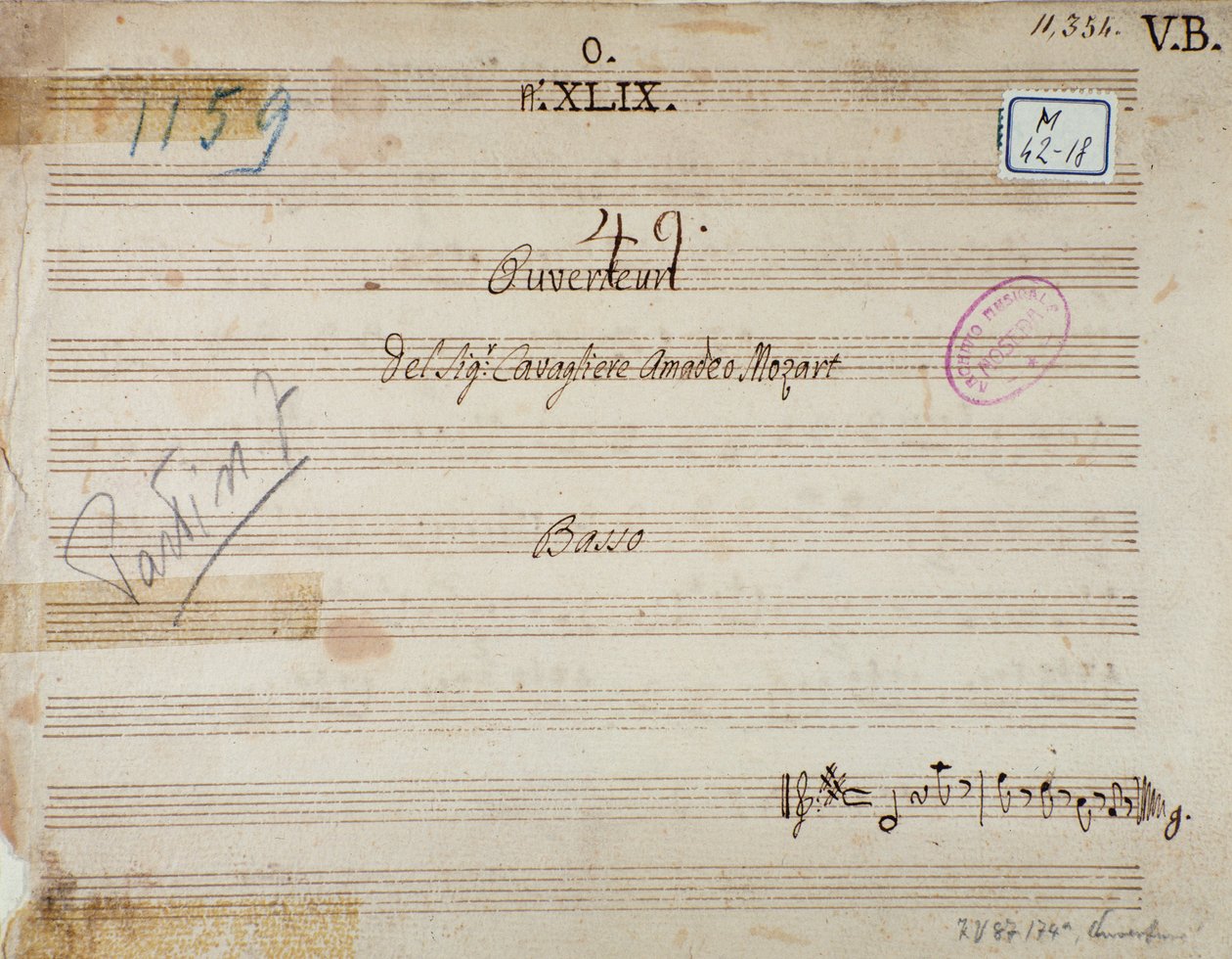 Ensimmäinen sivu Mithridate, Pontin kuningas, Mozartin ooppera (1770) tekijältä Unknown artist