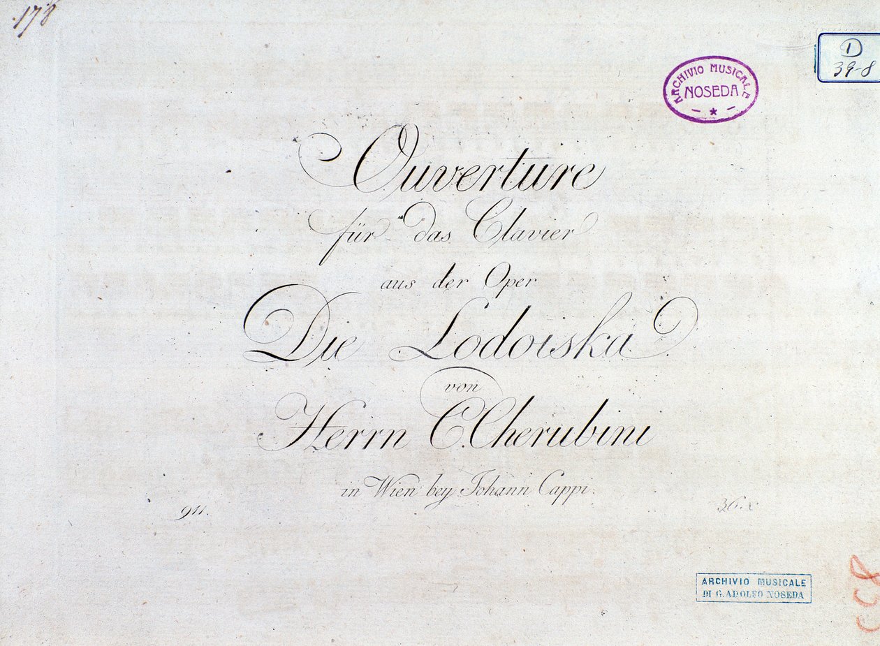 Luigi Cherubinin "" Lodoiska" -oopperan alkusoitto pianofortelle -oopperan ensimmäinen sivu. tekijältä Unknown artist