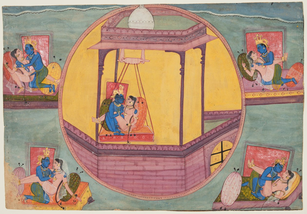 Viisi Krishnan rakkautta asentoa Bikaner Bhagavata Puranalta tekijältä Unknown artist