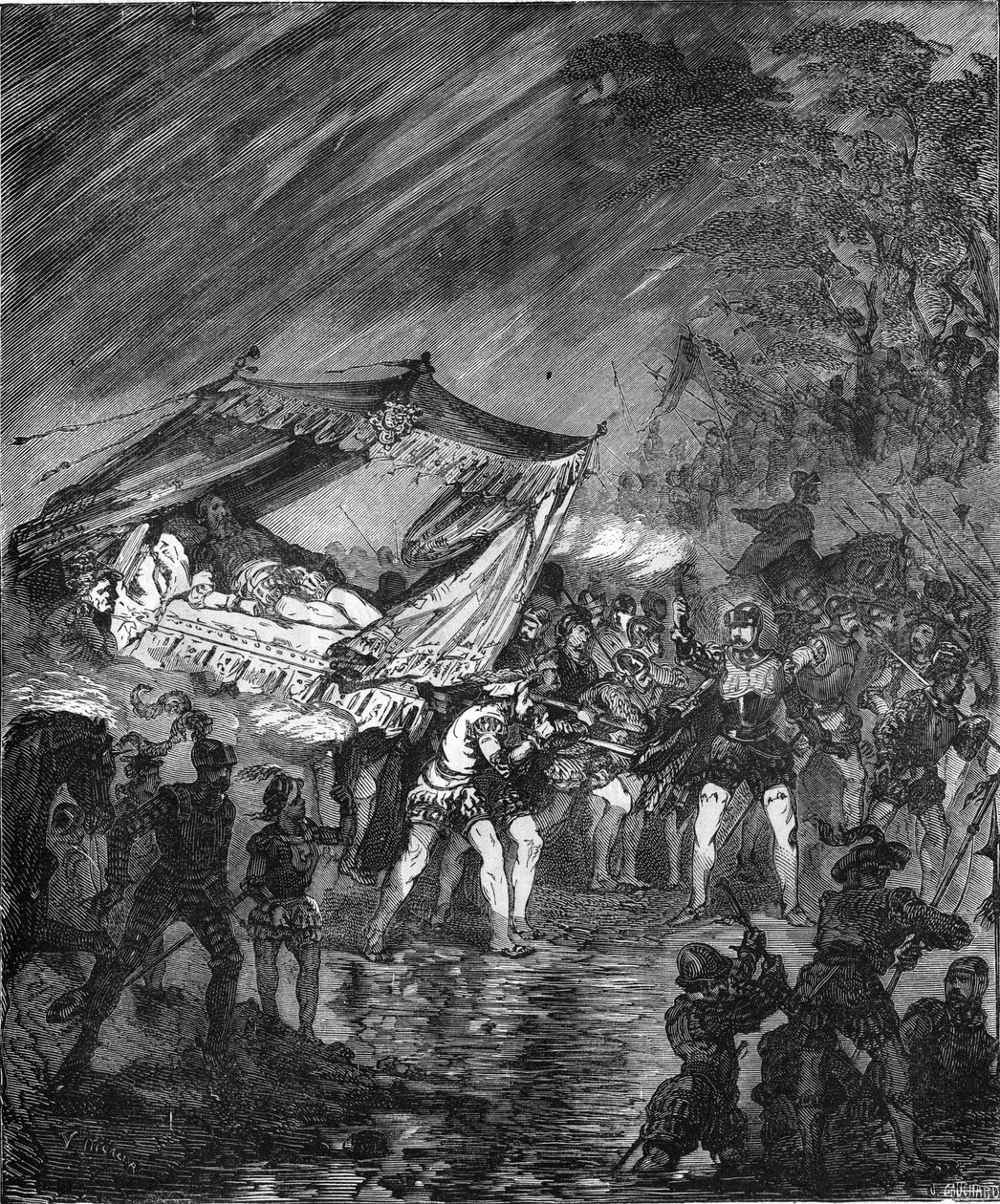 Kaarle V:n (1500-1558) lento Inspruckiin Saksaan (1552) tekijältä Unknown artist