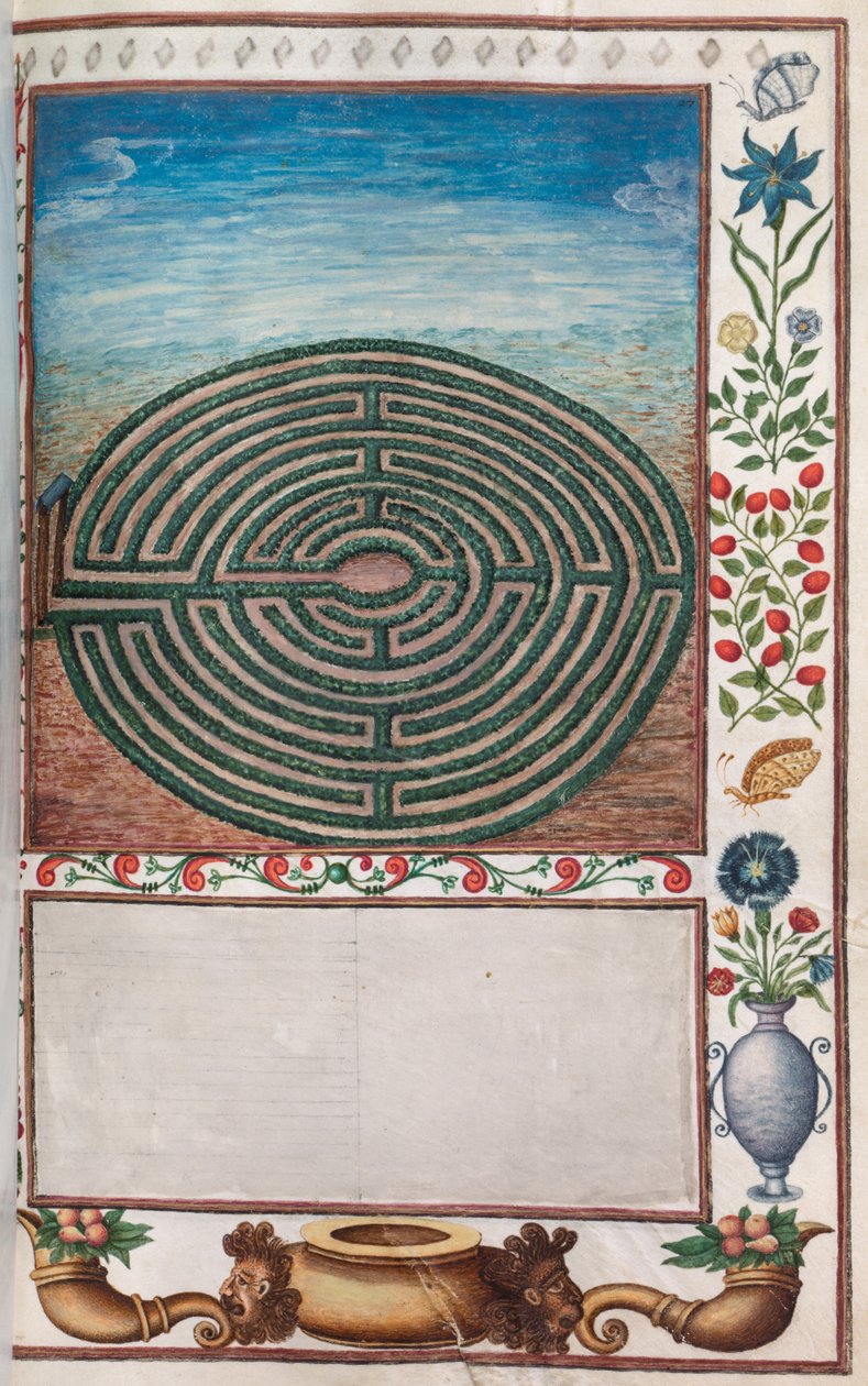 Florilegium: (sivu 15 oikealla) sokkelopuutarha tekijältä Unknown artist