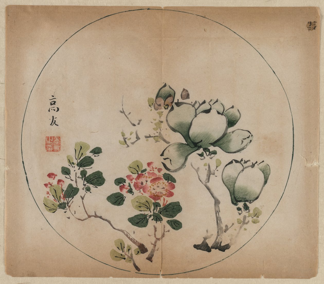 Kukkivat magnolian ja persikankukat tekijältä Unknown artist