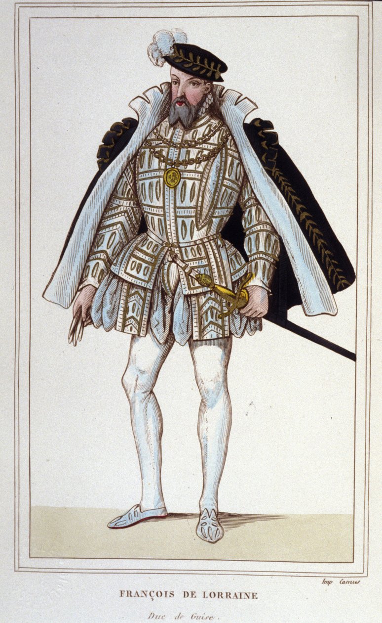 François de Lorraine (1519-1563). Aumalen herttua, sitten Guisen toinen herttua. Ranskan kenraaliluutnantti. Kaiverrus vuodelta 1830. tekijältä Unknown artist