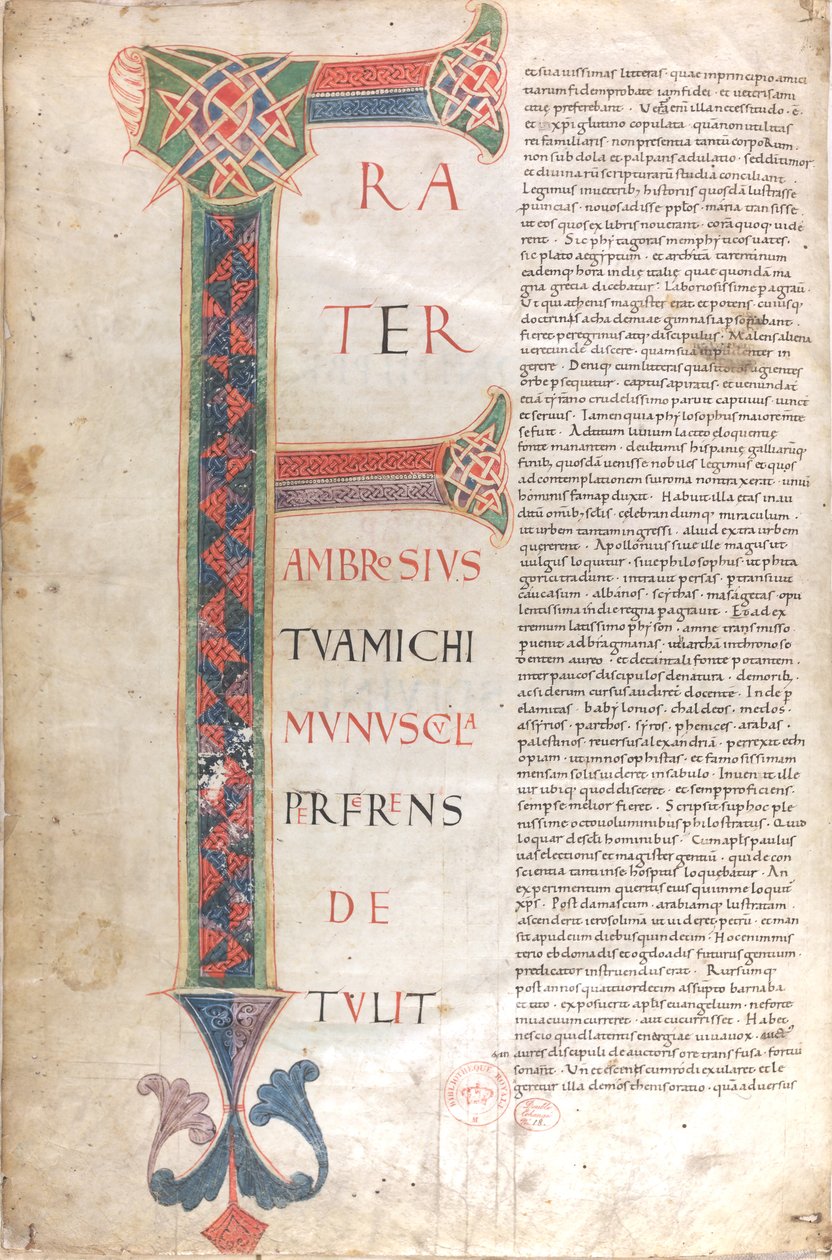 Frater Ambrosius michi munuscula perferens. Pyhän Hieronymuksen omistuskirjeen Capulettera. tekijältä Unknown artist