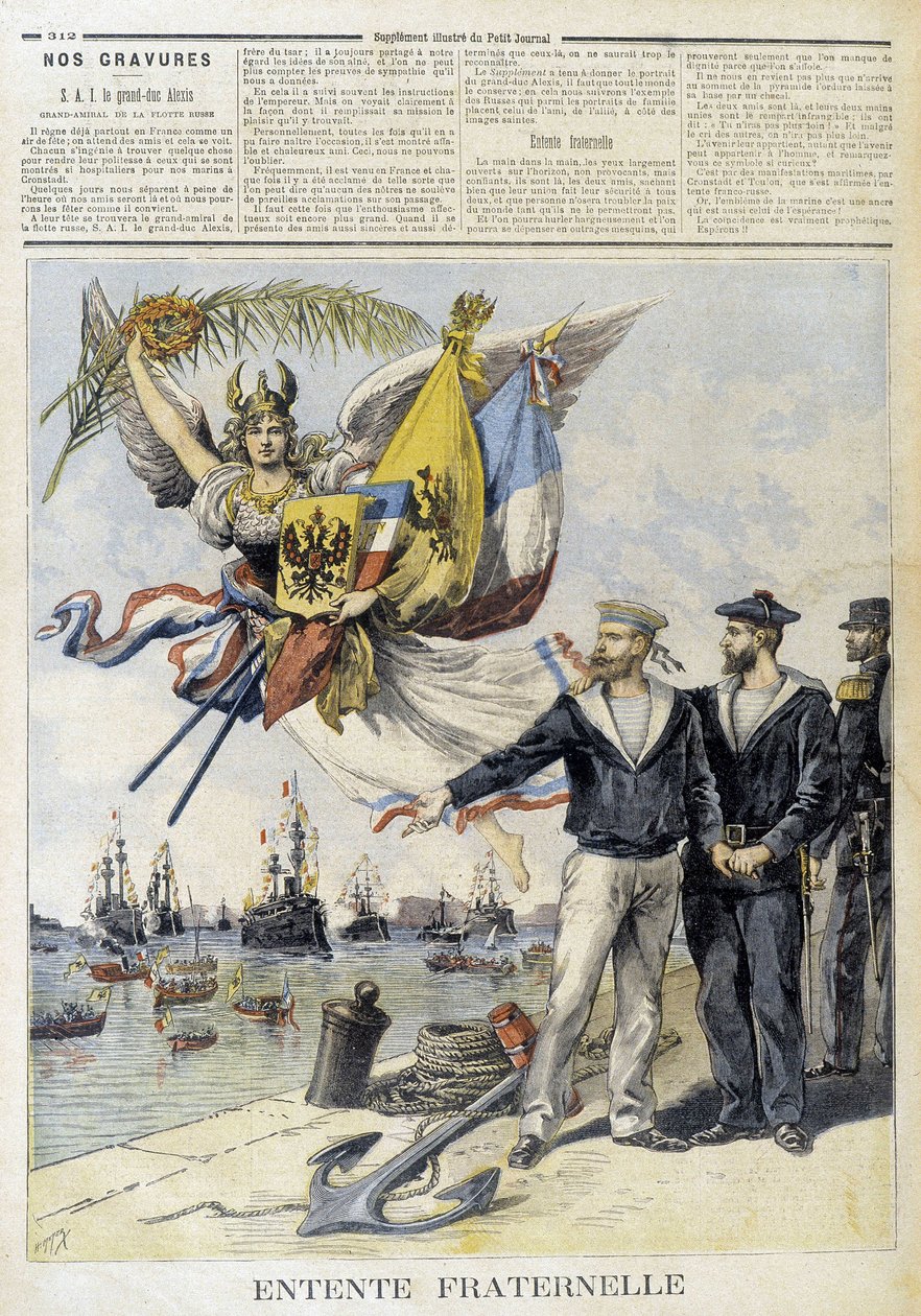 Veljellinen entente (allegorinen kuva ranskalais-venäläisestä ententestä) - "" Le Petité Journalissa"" tekijältä Unknown artist