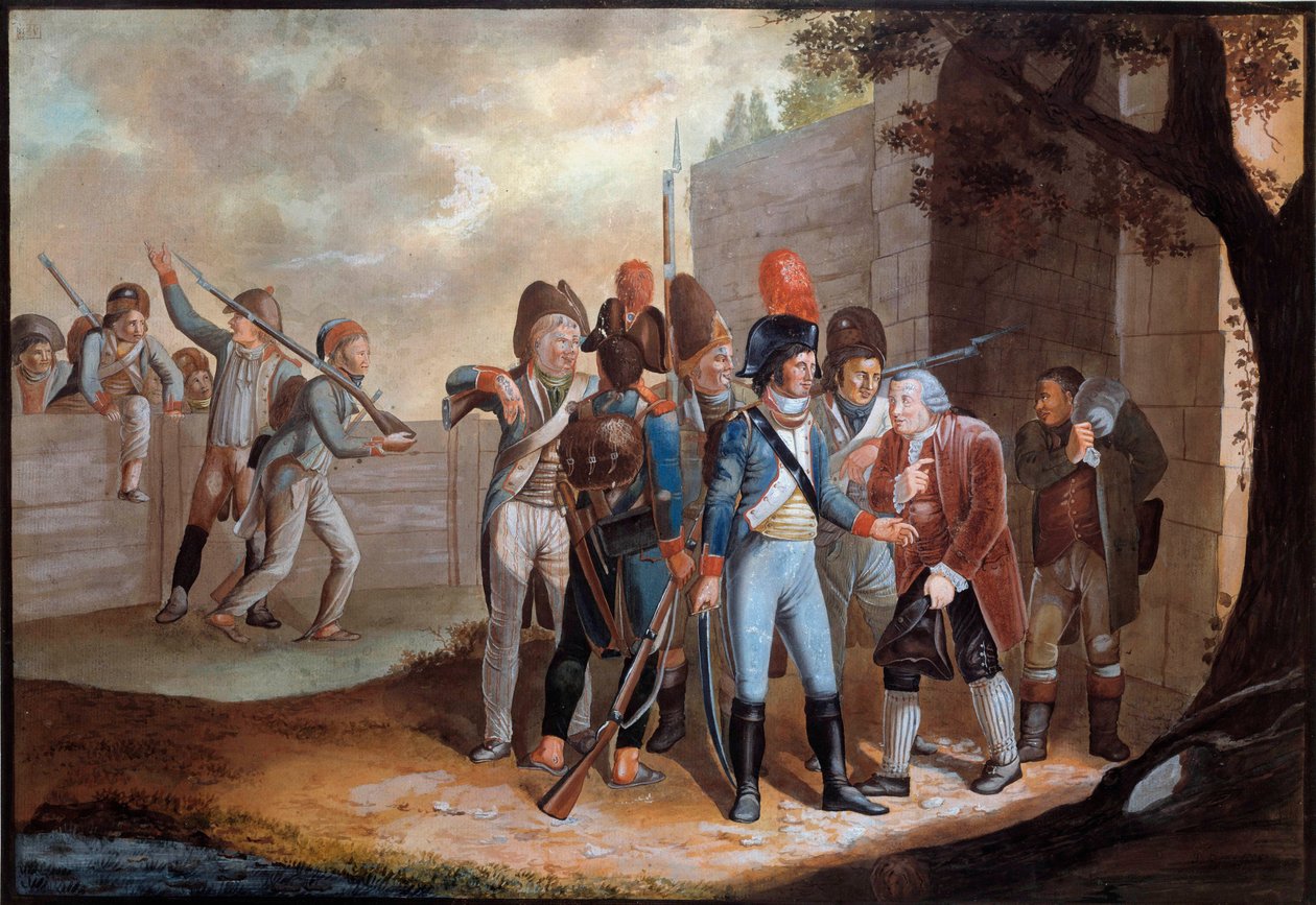 Ranskan vallankumous: "" Ranskalaisten panos Sveitsissä olevaan sotapakoon"" Anonyymi maalaus. 1798. Paris, Musee de l