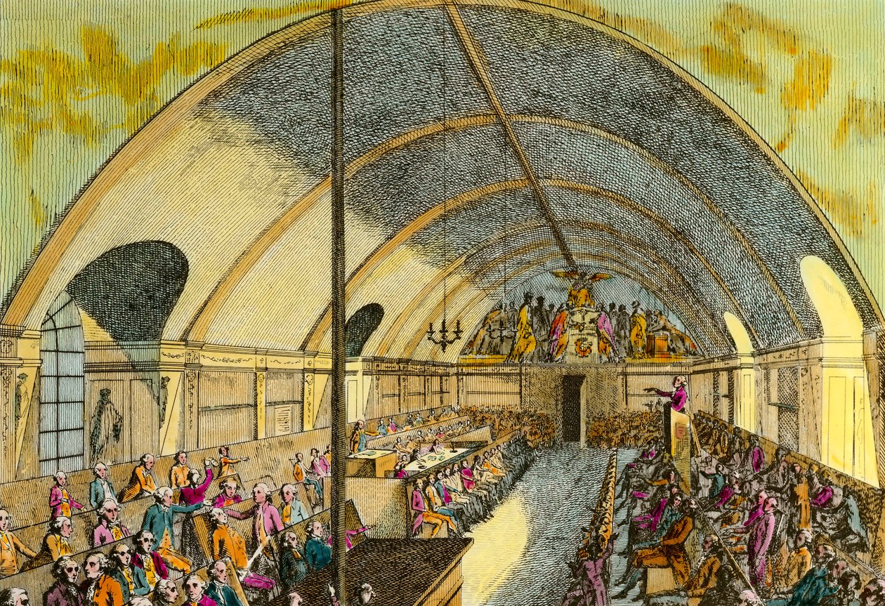 Ranskan vallankumous: poliittisen seuran "Societe des amis de la Constitution" tai Club des Jacobins -järjestön istunto, joka perustettiin Versailles