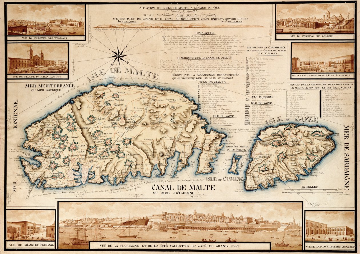 Maltan ranskalainen kartta, noin 1798 (käsikirjoitus). tekijältä Unknown artist
