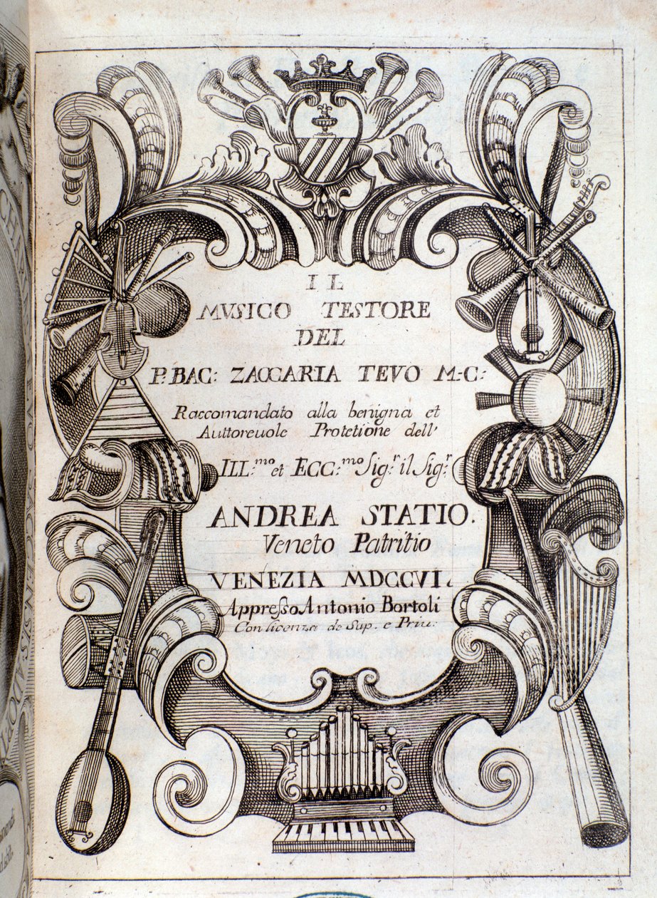 Il musico testoren frontispice, kirjoittanut Zaccaria Tevo tekijältä Unknown artist