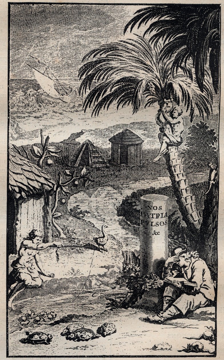 Ranskalaisen tutkimusmatkailijan Francois Leguatin (1637-1735) kirjan "" Francois Leguatin ja hänen kumppaneidensa matkat ja seikkailut kahdella autiolla Itä-Intian saarella" etukappale. tekijältä Unknown artist